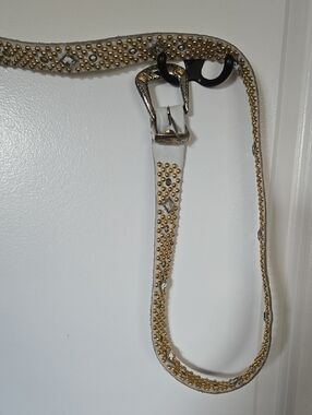 Vintage Sand Castle White Studded Belt with Gold and Silver Accents 42 inches